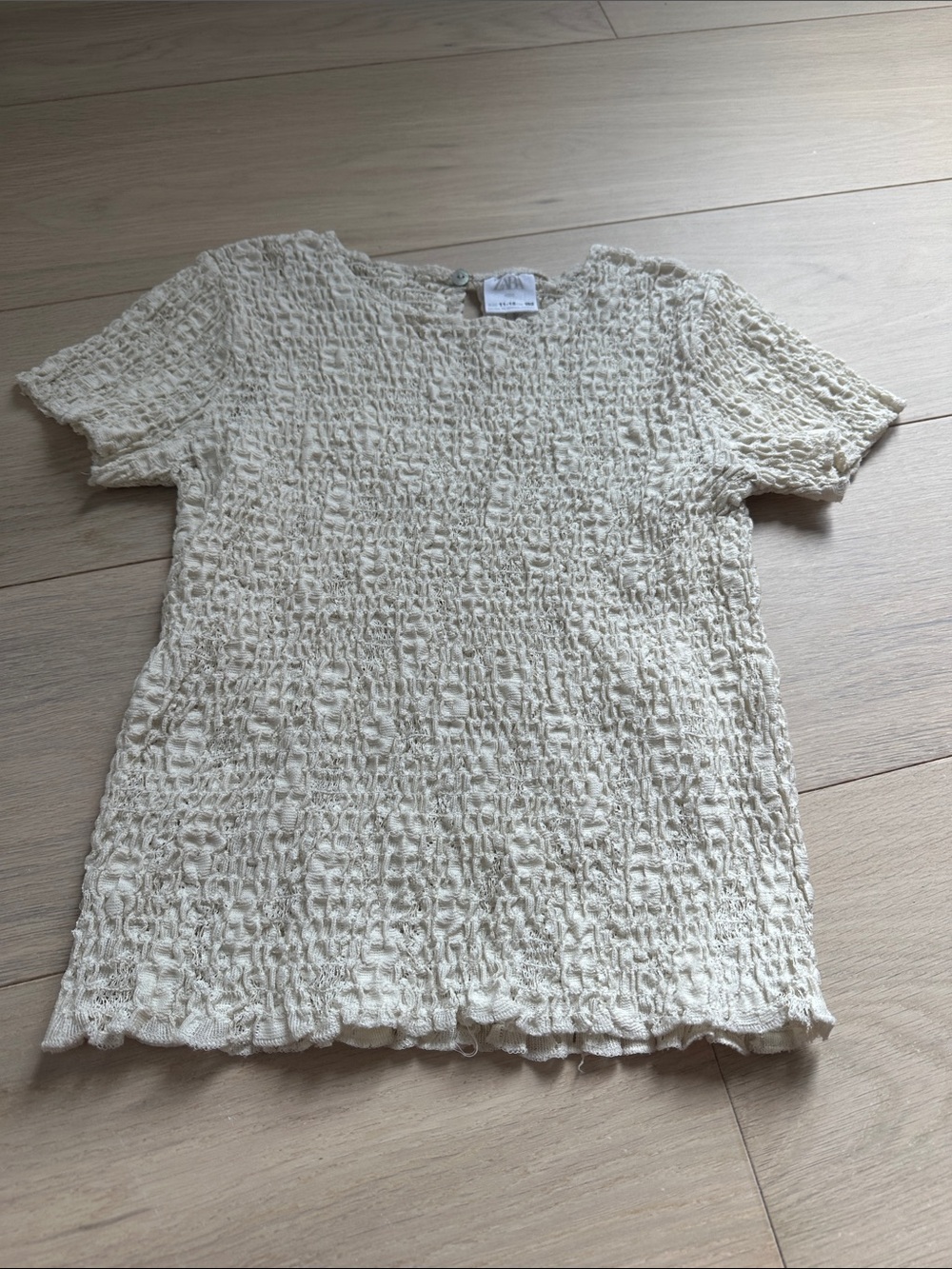 Zara Cream Textured Short-Sleeve Tee